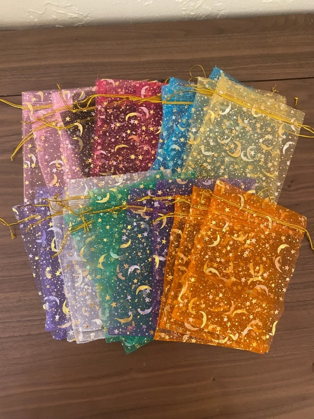 Decorative Moon & Star Organza Drawstring Gift Bags - 25 Mix Colors 5 x 7